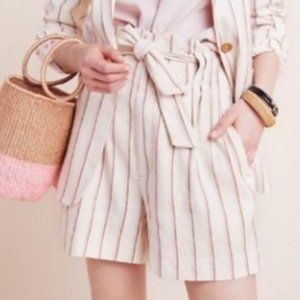 ANTHROPOLOGIE striped paperbag waist linen shorts Size 2